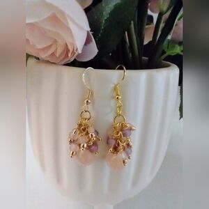 Elegant Gold and Pink Beaded Earrings